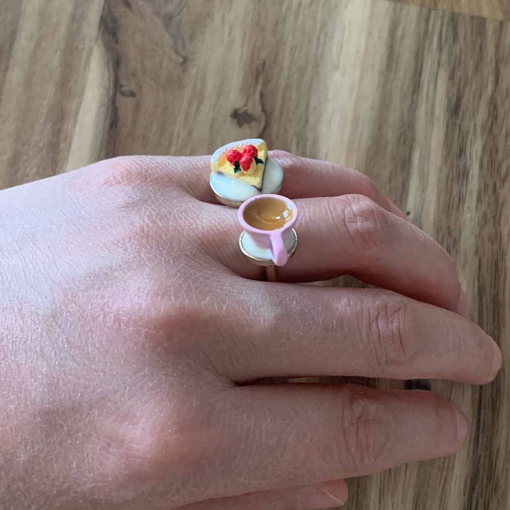 Enamel tea and cake open ring vintage jewelry NWOT